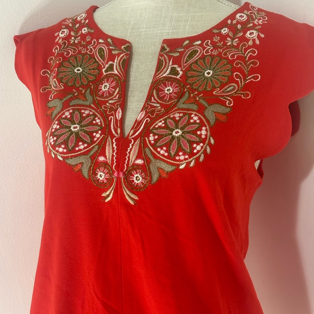 Anthropology Akemi + Kin Embroidered Blouse with Scalloped Sleeves